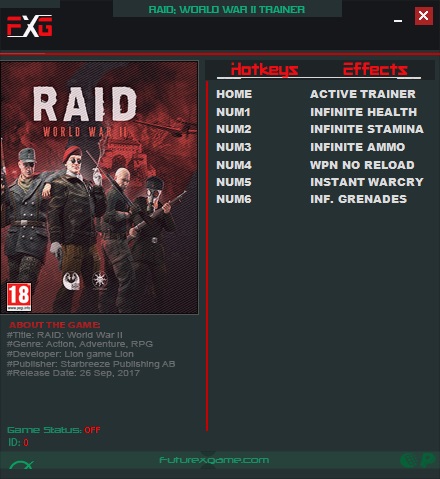 RAID : World War II v1.1 (64Bits) Trainer +6